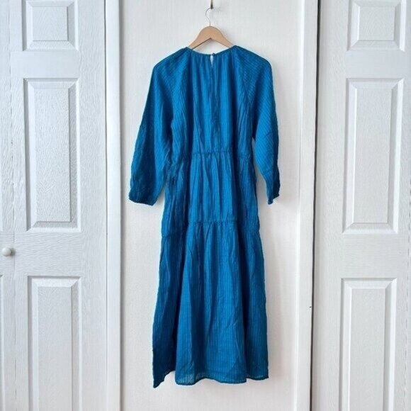 Anthropologie Sundry Blue Gingham Tiered Midi Dress - Picture 8 of 10